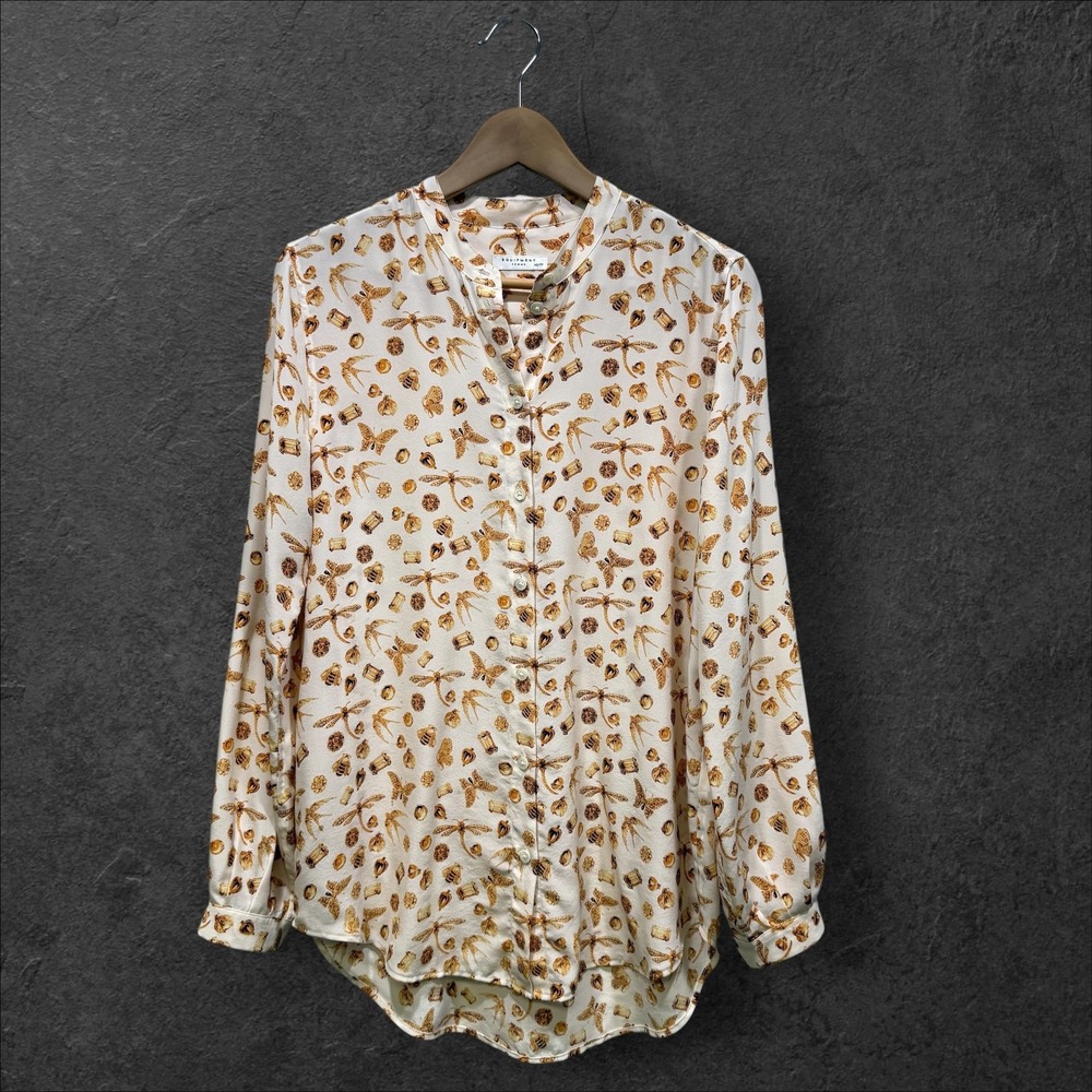 Equipment Femme Silk Blouse XS Cream‎ Gold Insect Jewelry Print Blouse